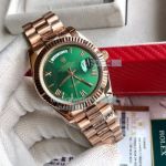 Replica Rolex Day-Date Rose Gold Watch Green Dial President Bracelet 36MM